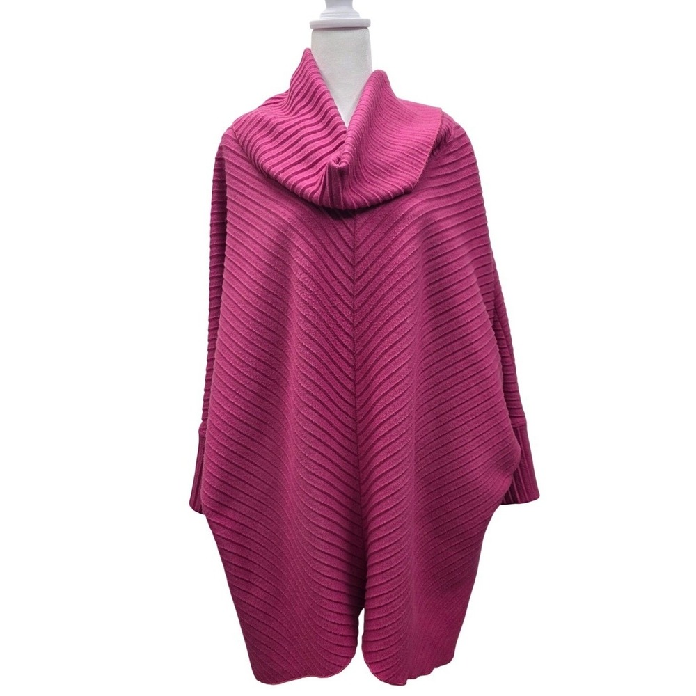Blair Womens XL Magenta Pink Ribbed Cowl Neck Poncho Sweater Dolman Sleeve - Picture 1 of 7